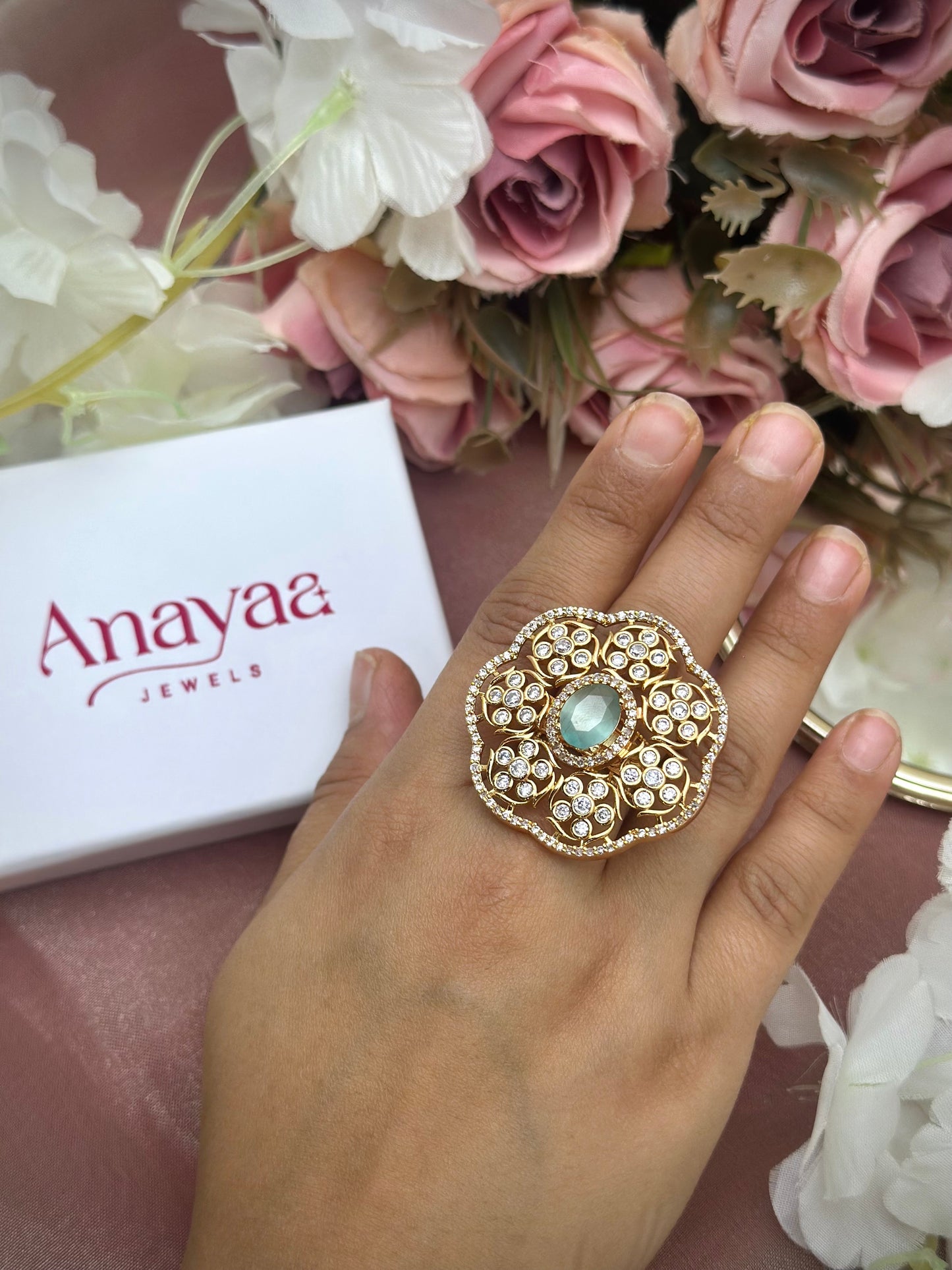 Flower Kundan Ring