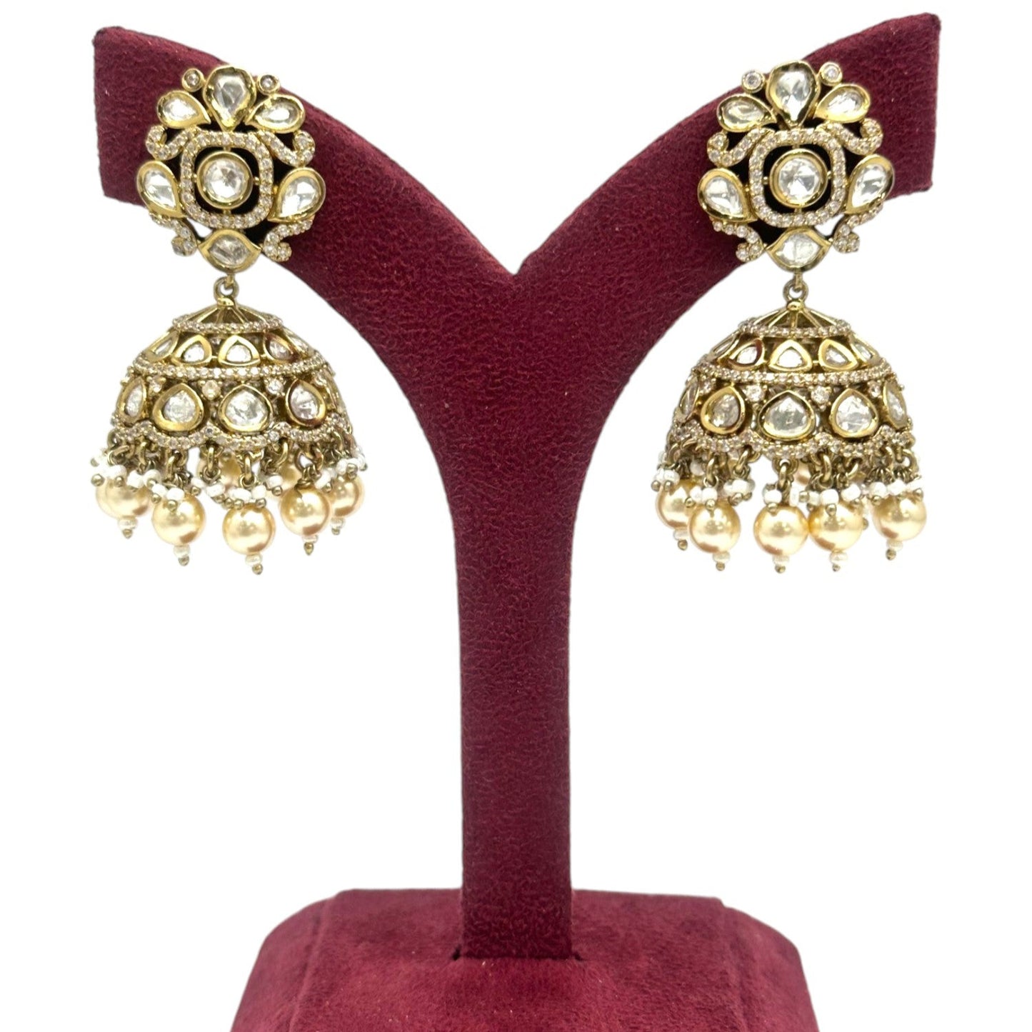 Pota Fused Kundan Antique Jhumka