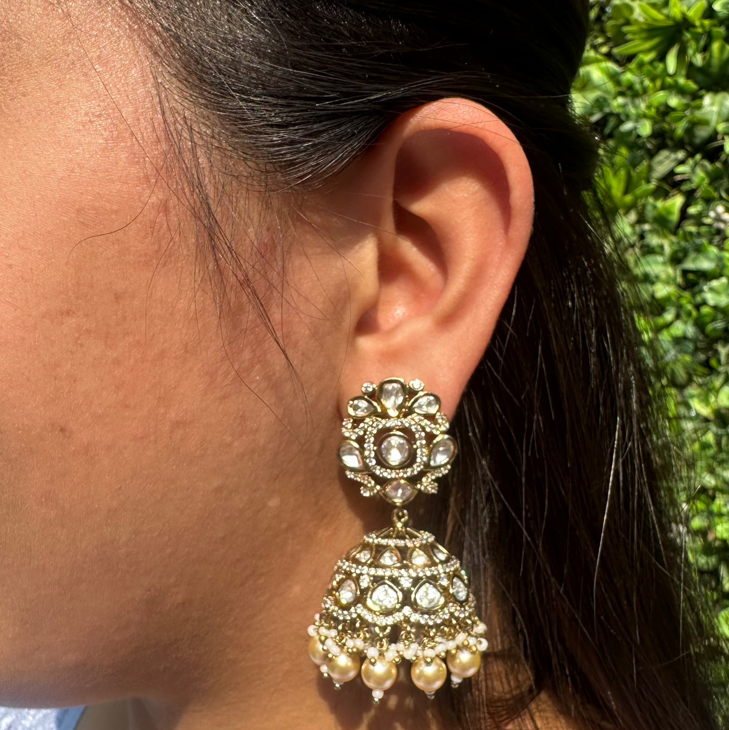 Pota Fused Kundan Antique Jhumka