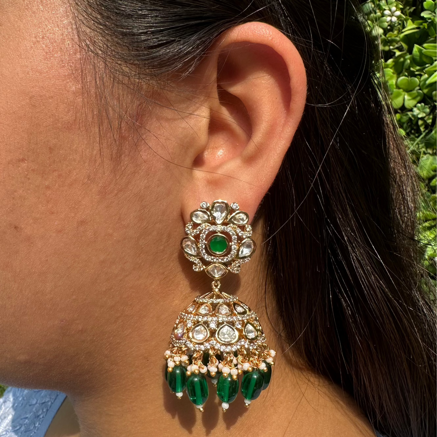 Pota Fused Kundan Antique Jhumka