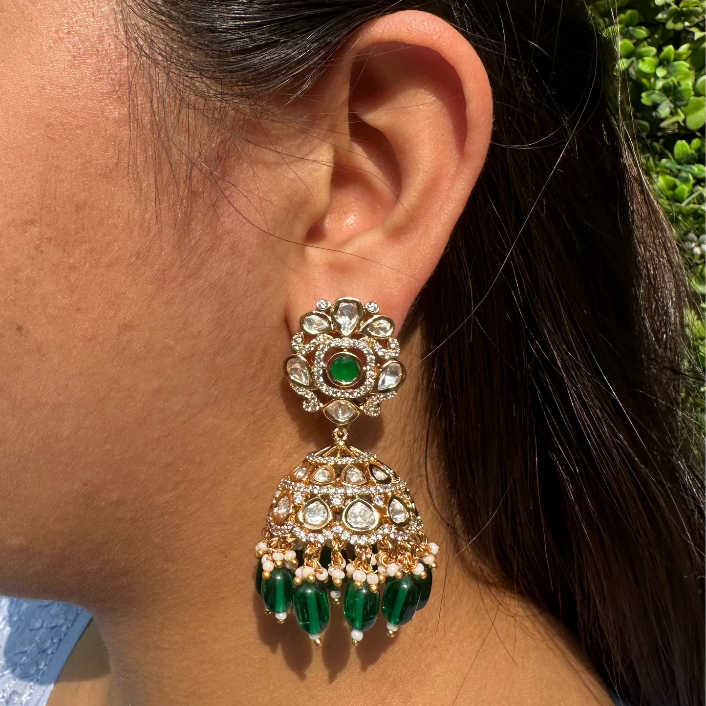 Pota Fused Kundan Jhumka Earrings