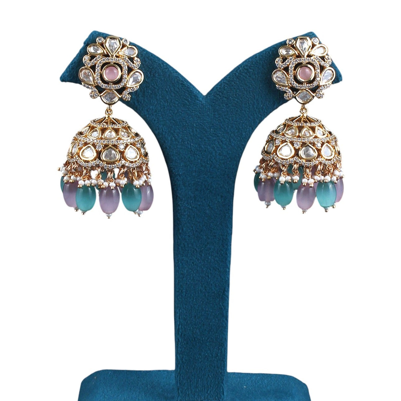 Pota Fused Kundan Jhumka Earrings