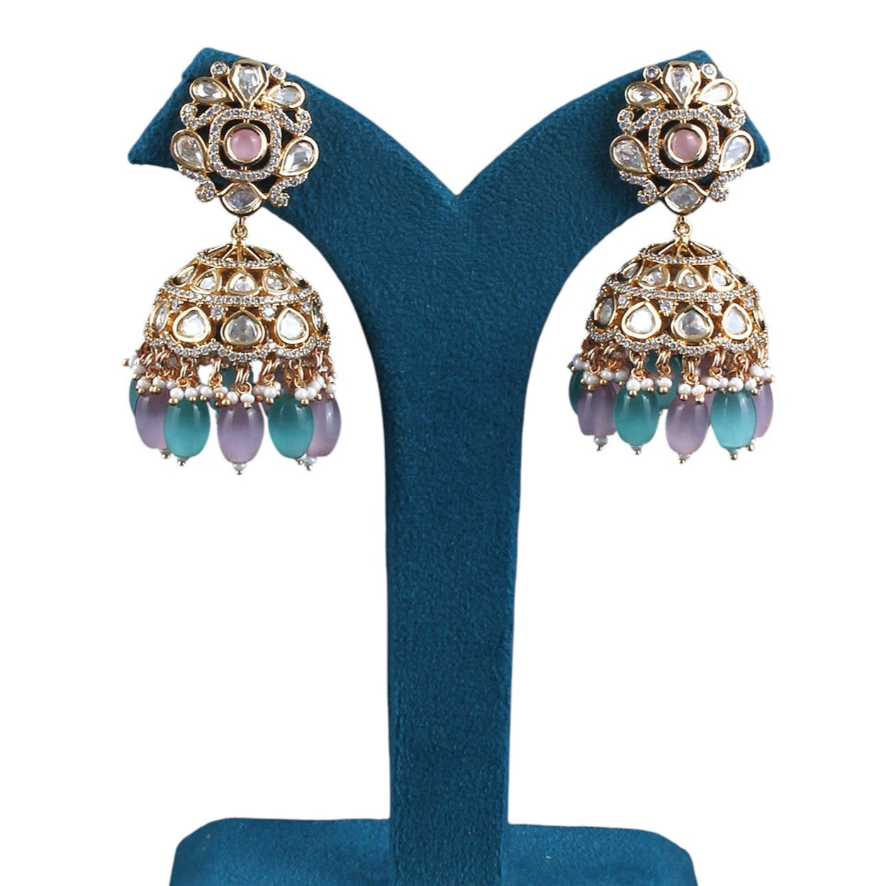 Pota Fused Kundan Jhumka Earrings