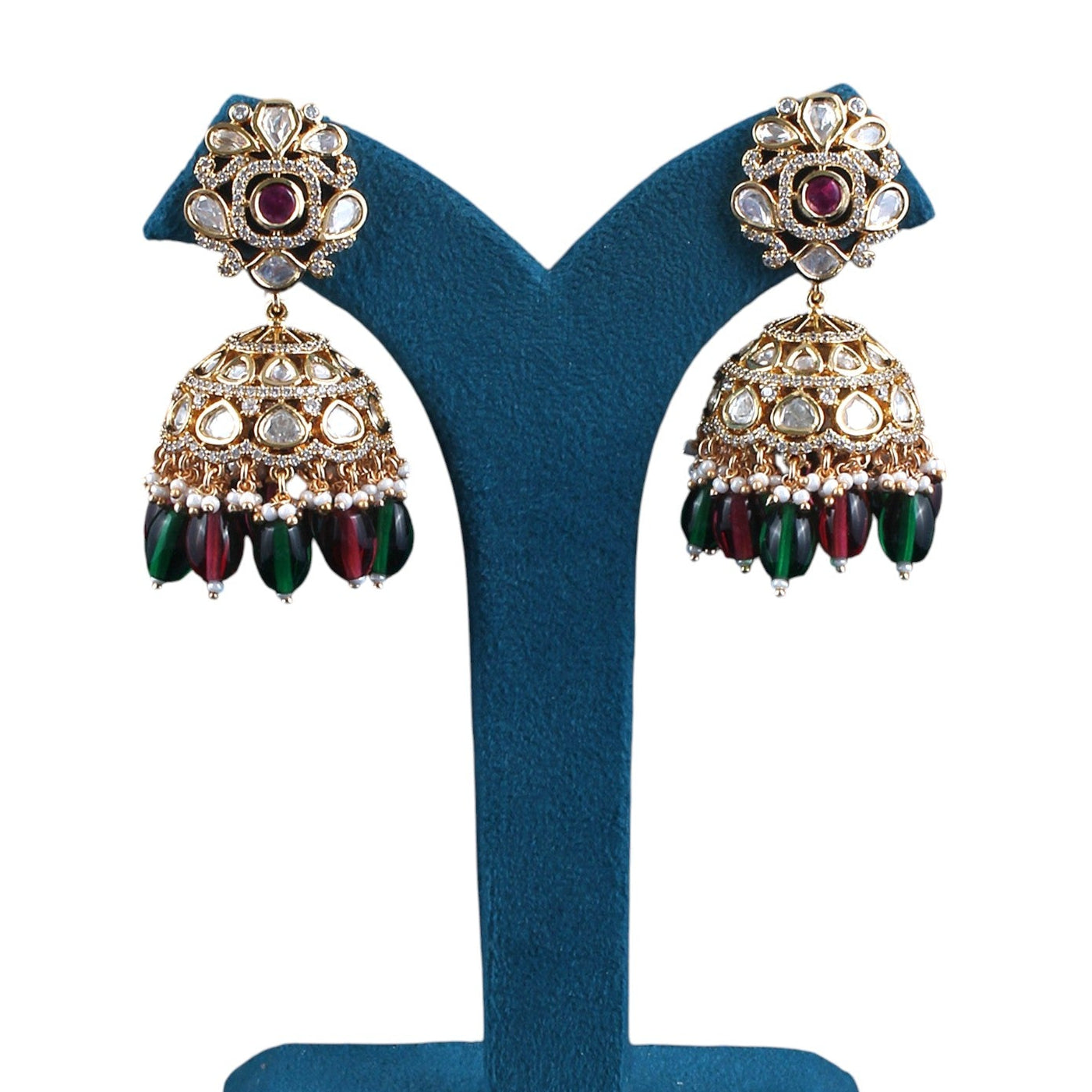 Pota Fused Kundan Jhumka Earrings