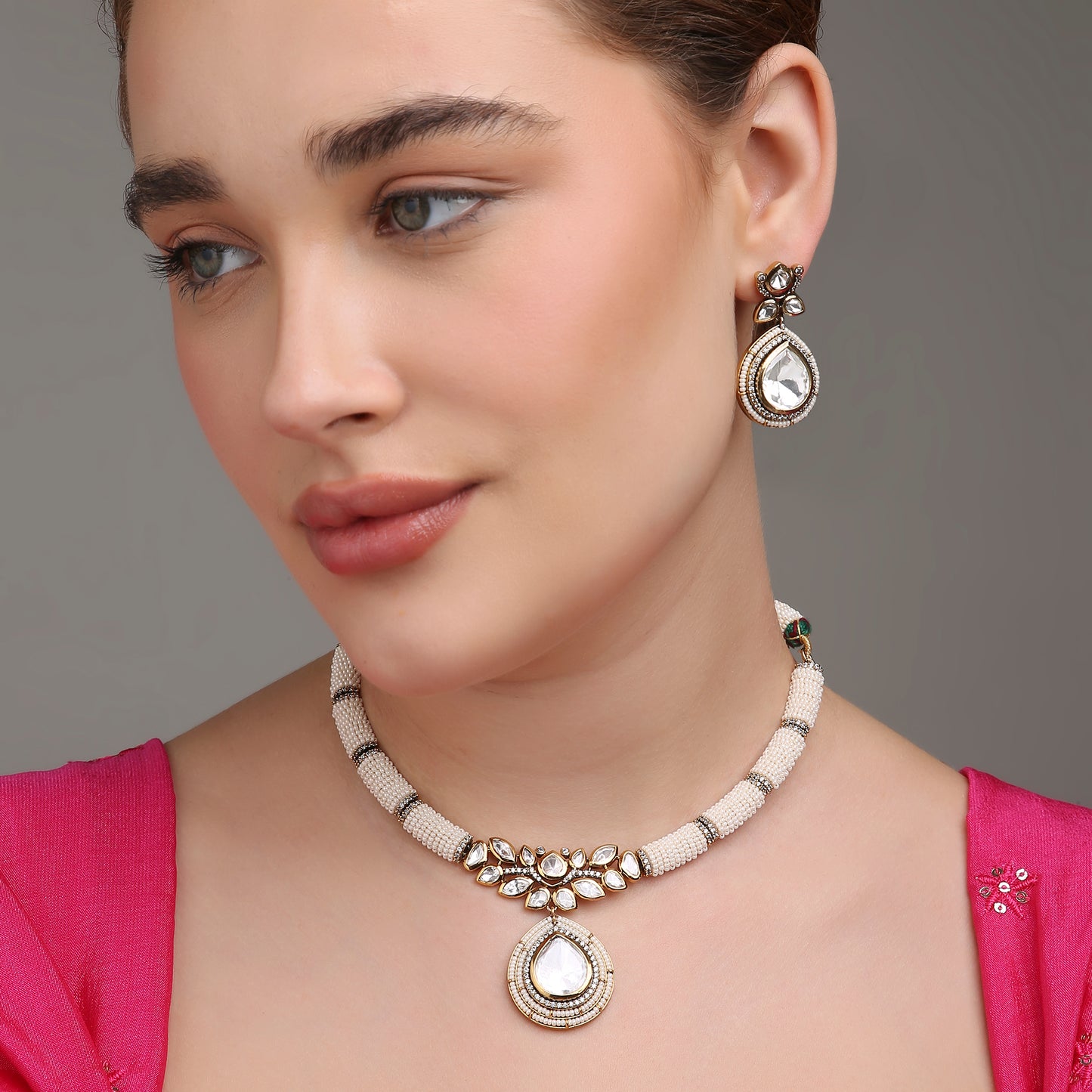 Drop Pearl Hasli Necklace Set