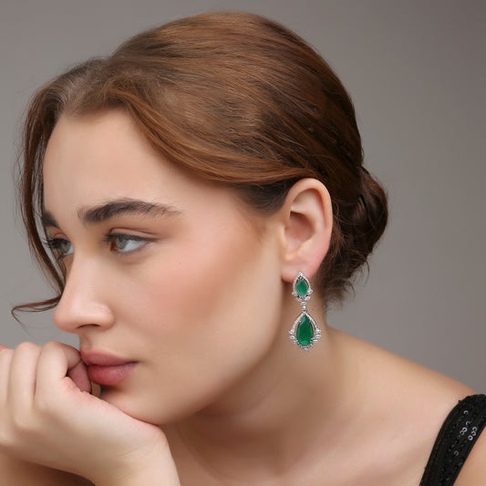 Emerald Halo Diamond Earrings