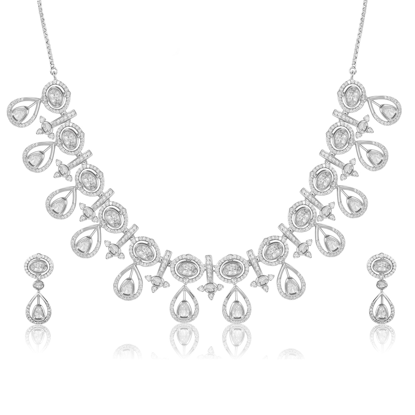 Floral-Inspired Silver Necklace Set