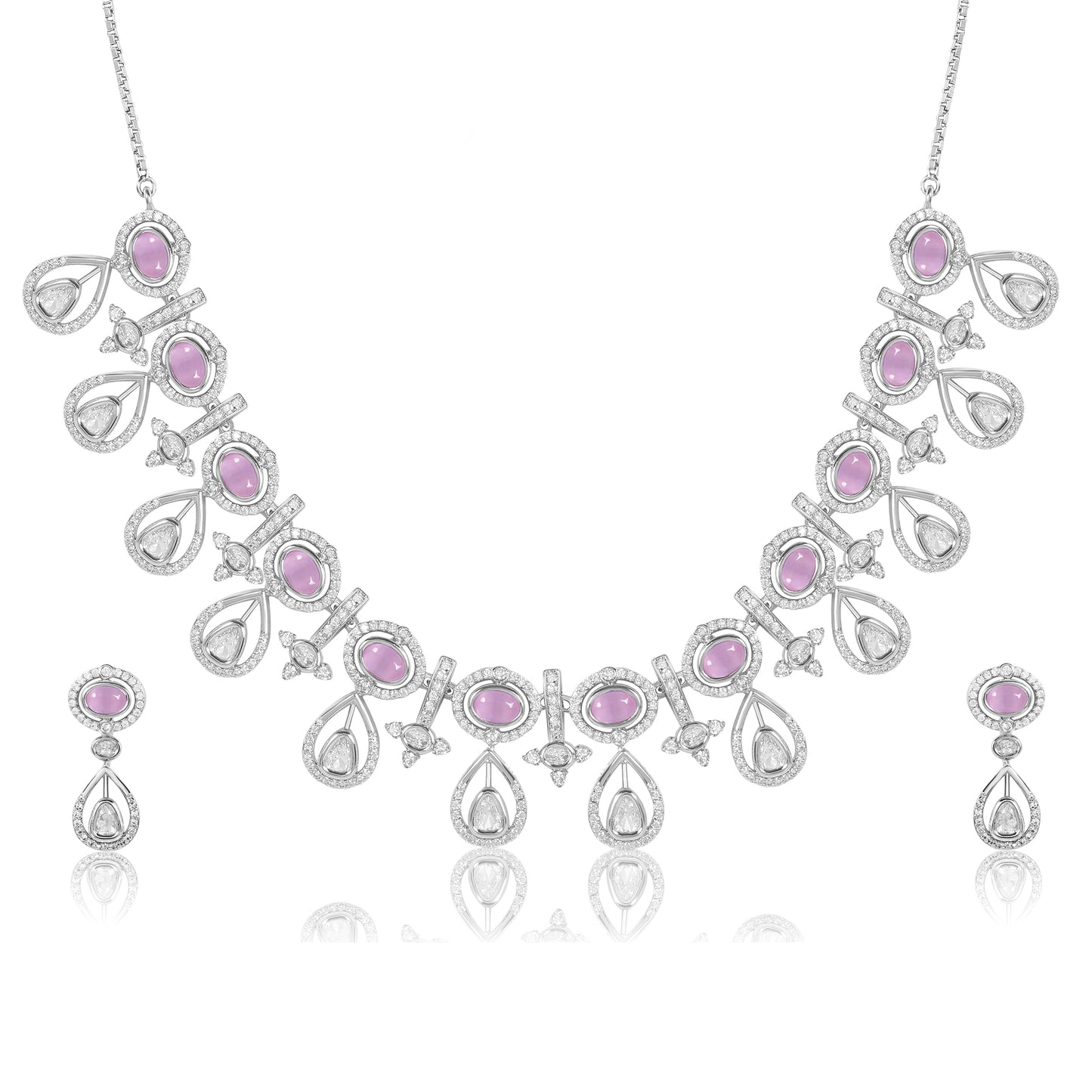 Floral-Inspired Silver Necklace Set