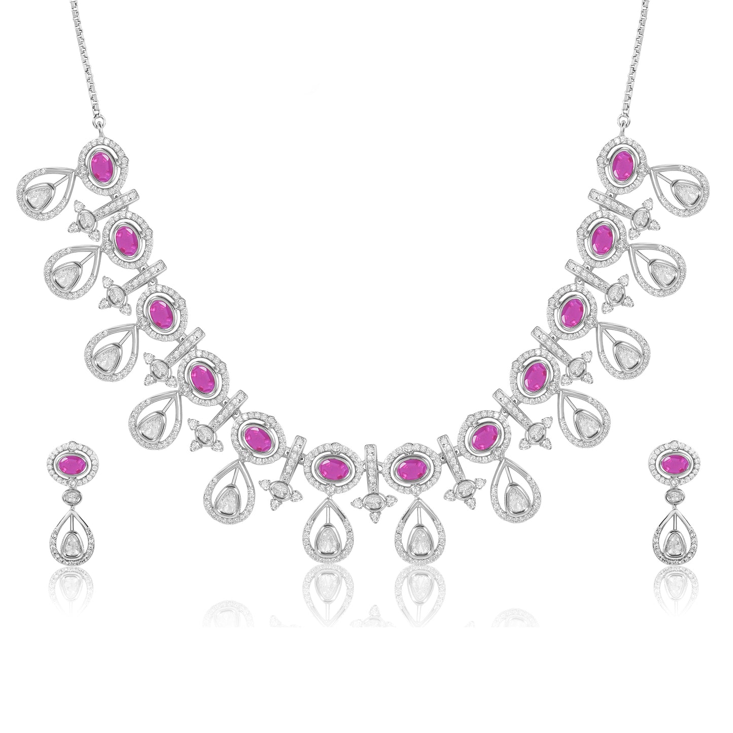 Floral-Inspired Silver Necklace Set