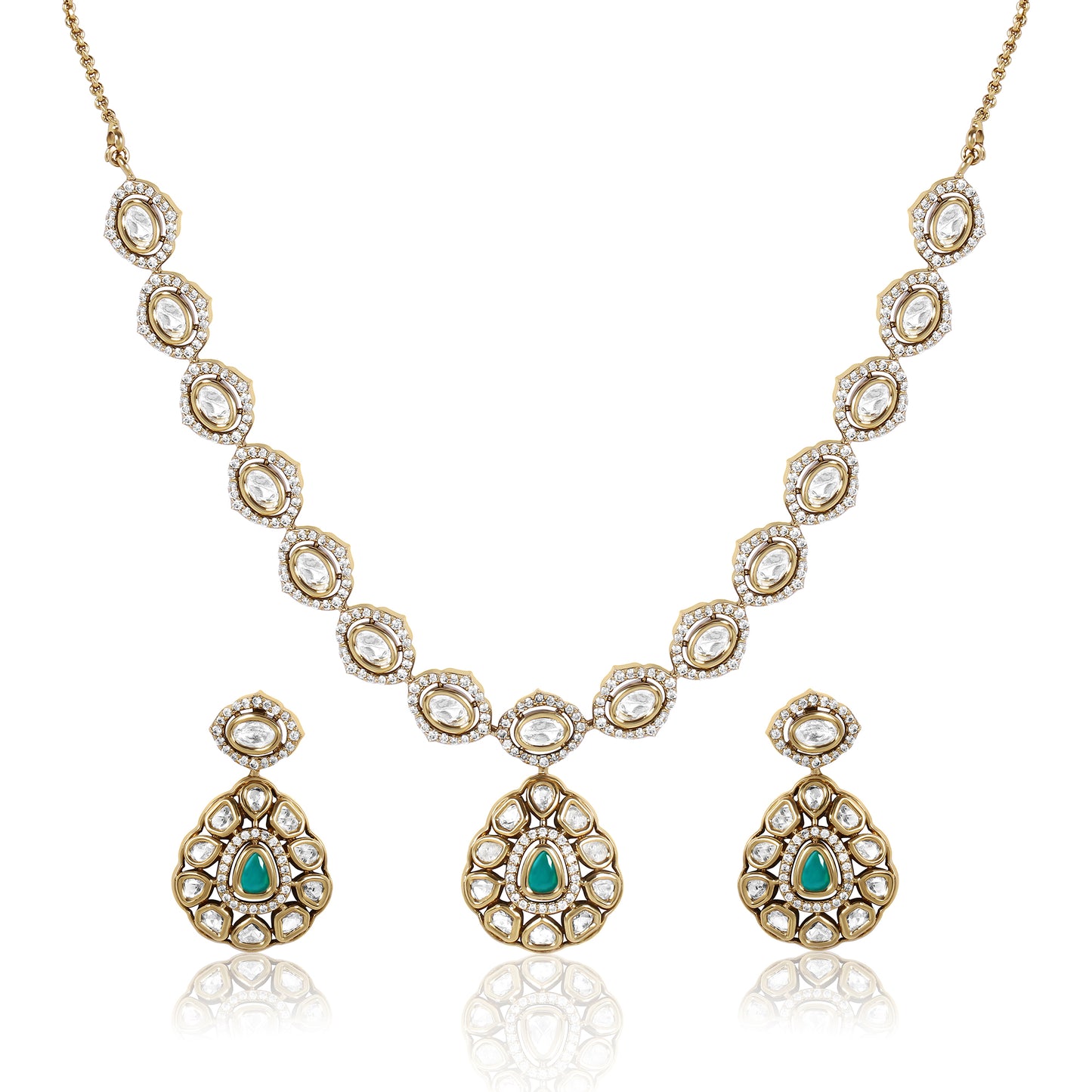 Drop Kundan Mehendi Necklace Set