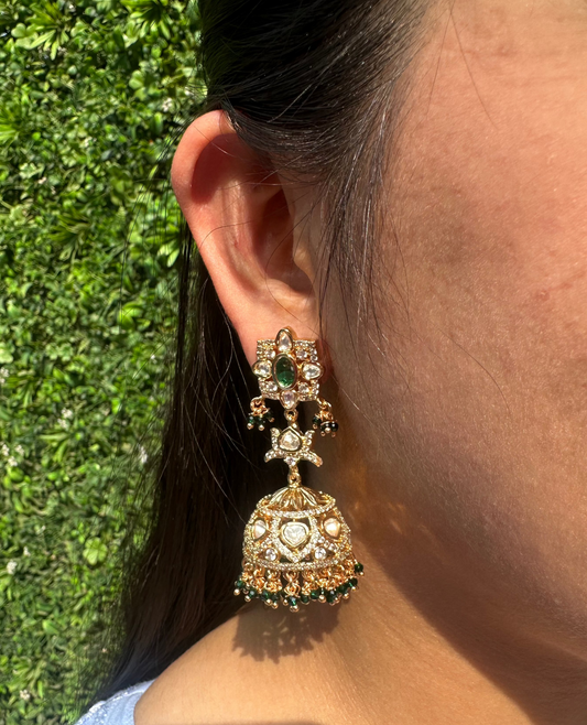 Polki Diamond Fused Jhumka Earrings