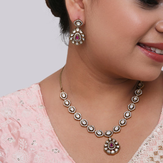 Drop Kundan Mehendi Necklace Set