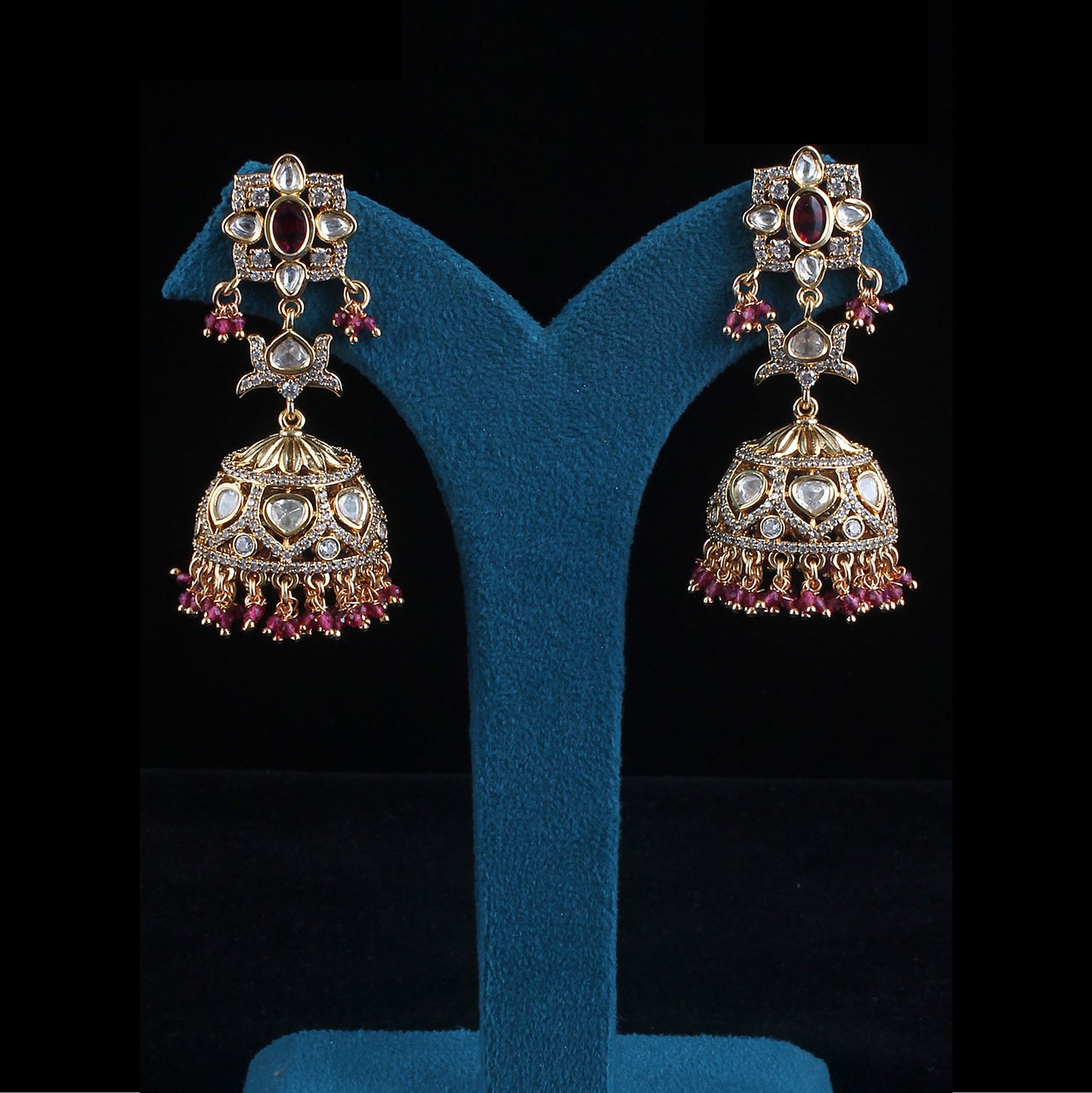 Kundan Diamond Fused Jhumka Earrings