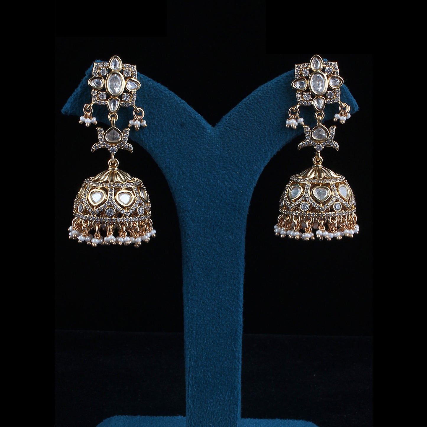 Kundan Diamond Fused Jhumka Earrings