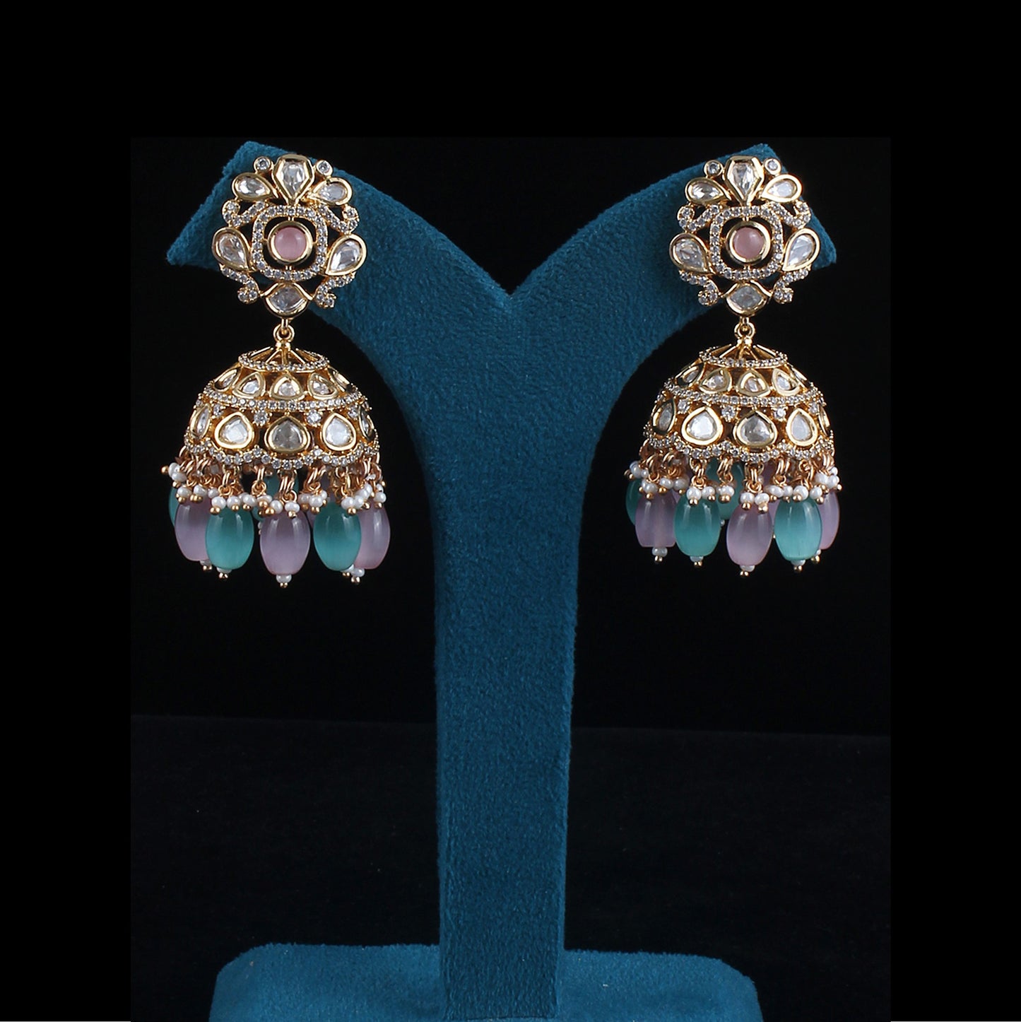 Pota Fused Kundan Jhumka Earrings