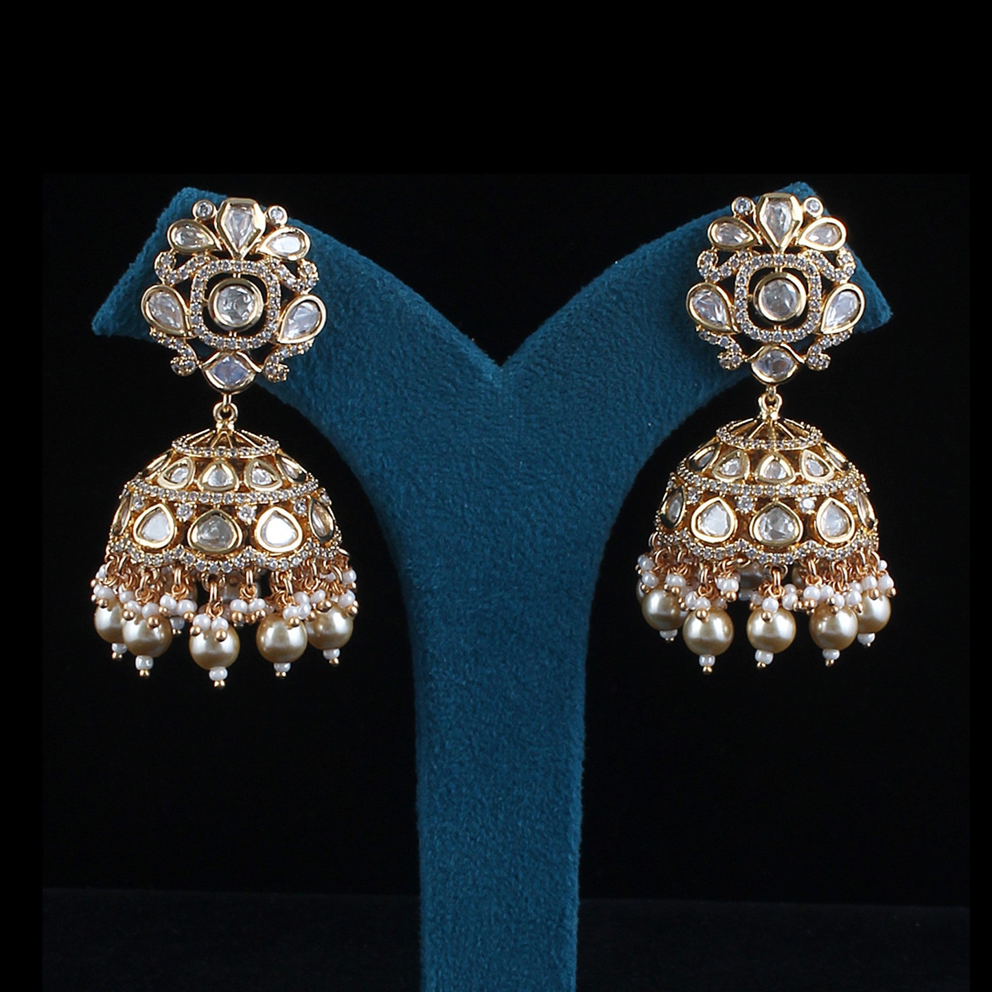 Pota Fused Kundan Jhumka Earrings