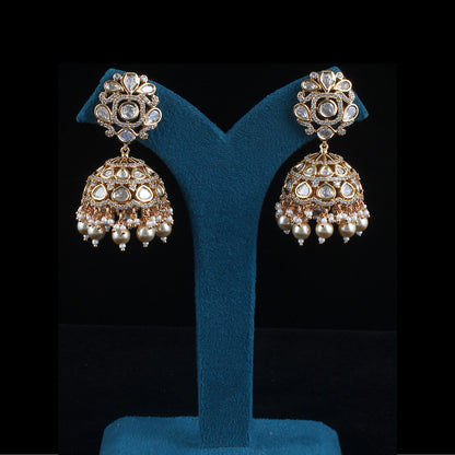 Pota Fused Kundan Jhumka Earrings