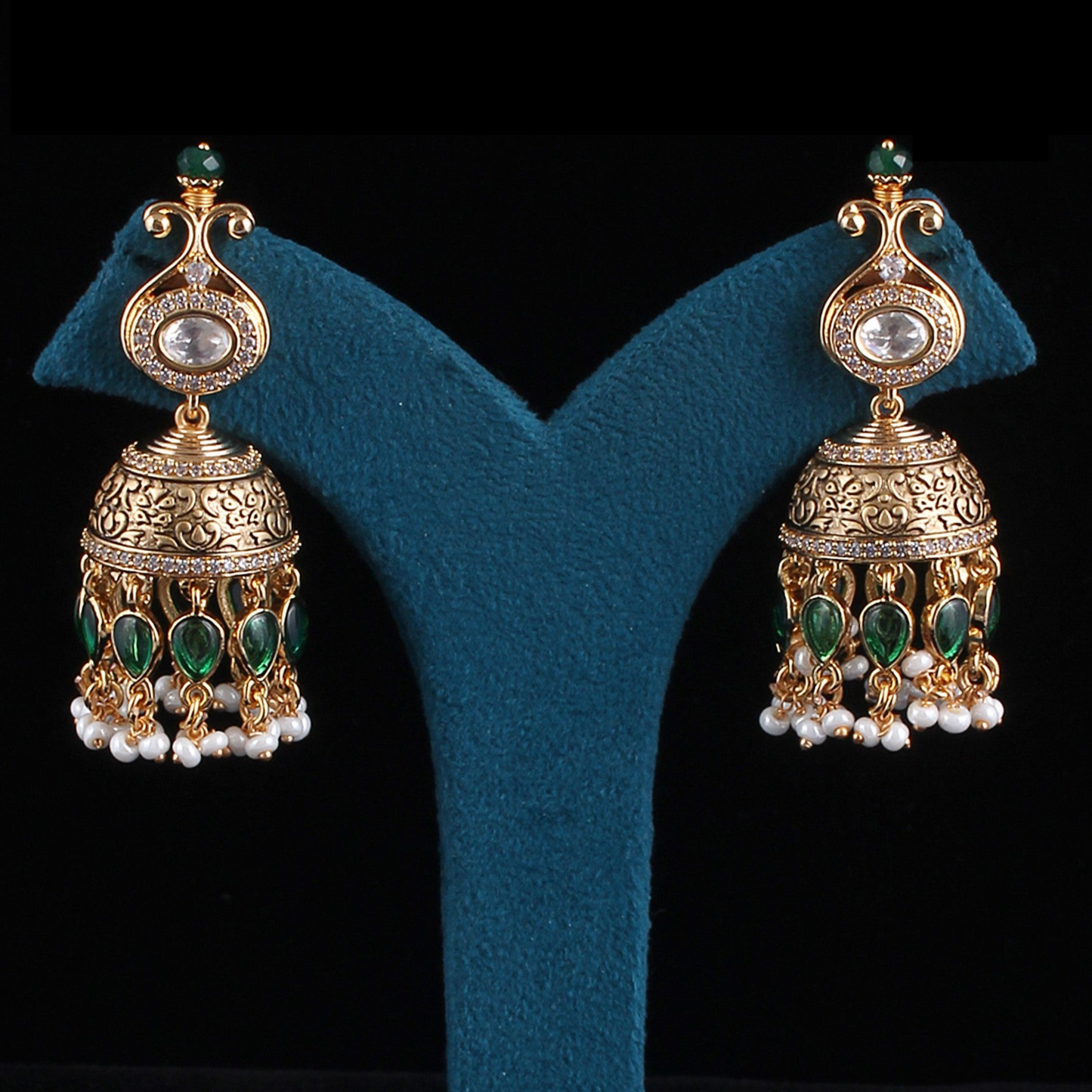 Antique Fused Pota Jhumka Earrings