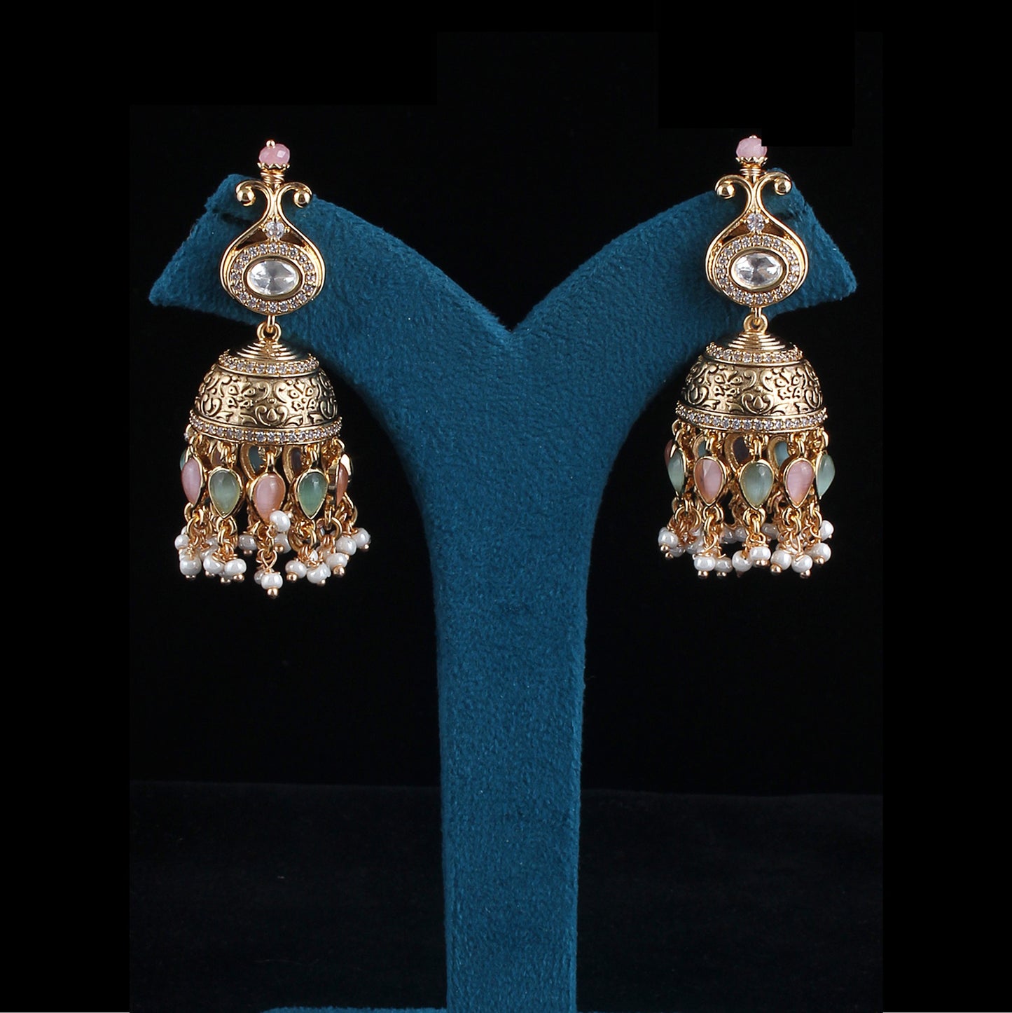 Antique Fused Pota Jhumka Earrings